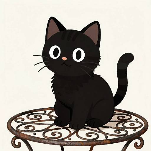 Black Kitten on Ornate Metal Table