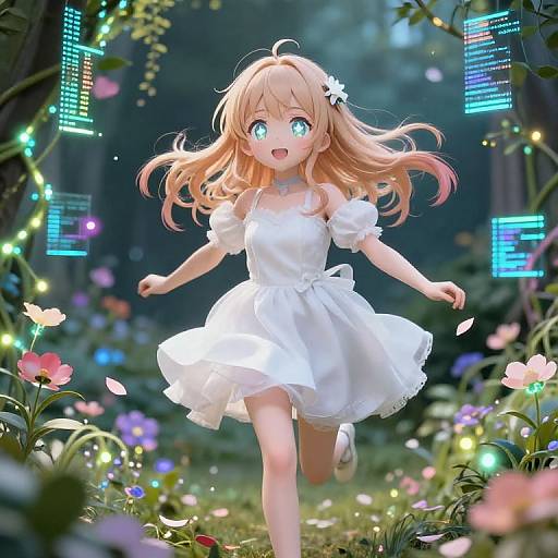 Mischievous Anime Girl in Cyberpunk Garden