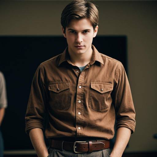 Young Man in Brown Shirt Looking at Camera