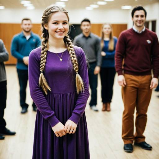 Young Woman in Purple Dress with Braided Hair