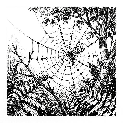 Intricate Black & White Spider Web Ink Drawing