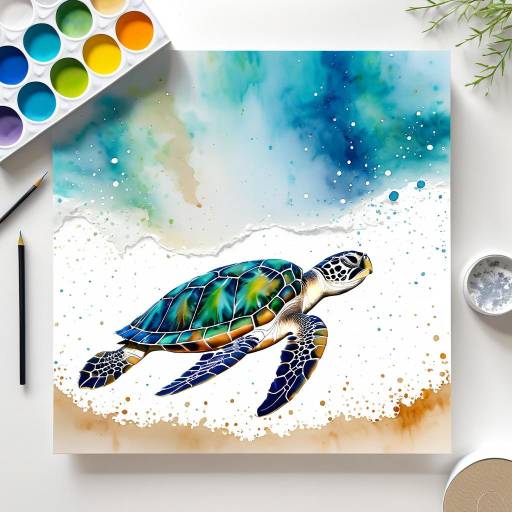 Abstract Sea Turtle Acrylic Wash Painting