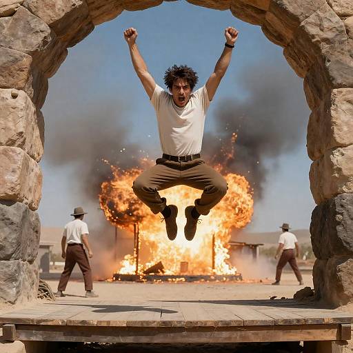 Dynamic Action Scene with Explosive Background