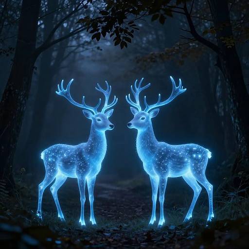 Bioluminescent Deer in Misty Forest