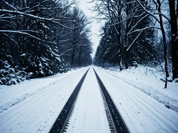 Snowy Winter Road Wallpaper Design