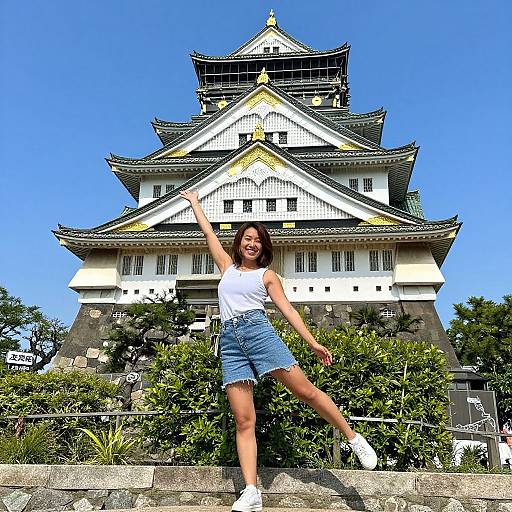 Joyful Woman at Osaka Castle