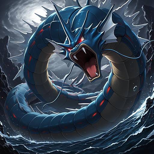 Illustration of Gyarados, pokemon in the style of Gyozanuko