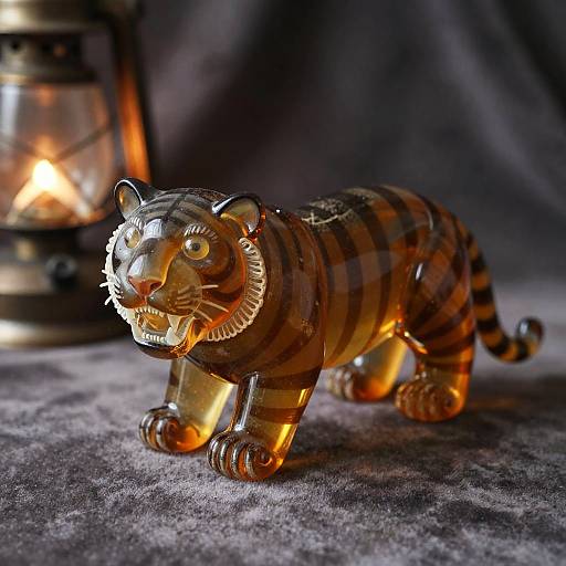 Antique Amber Glass Tiger Sculpture