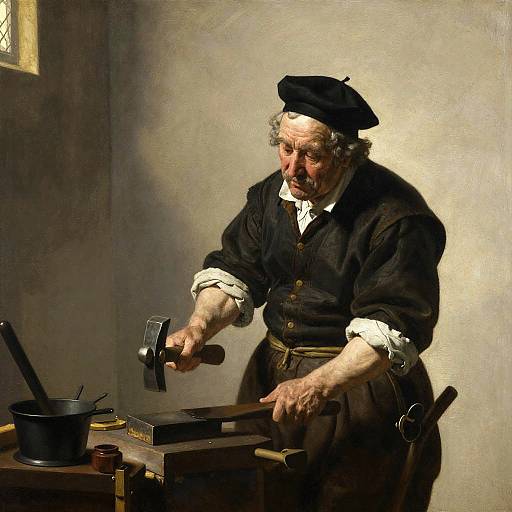 Elderly Blacksmith in Rembrandt Style