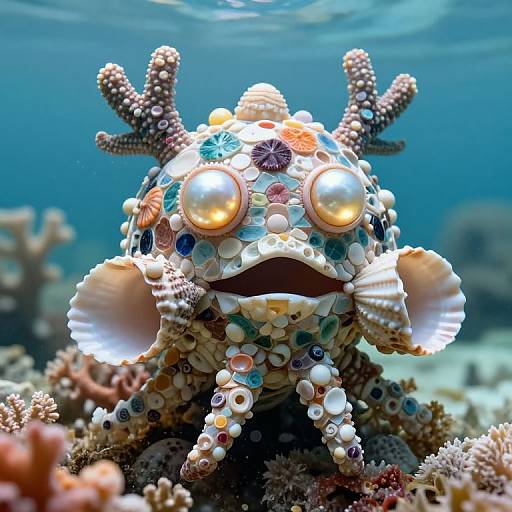 Mosaic Underwater Creature with Glowing Eyes