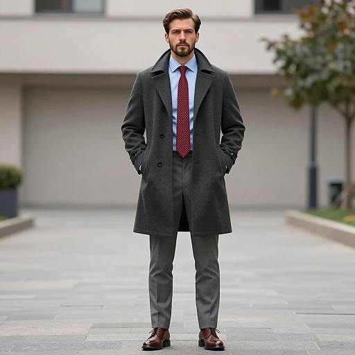 Man in Formal Winter Coat Standing Outdoors