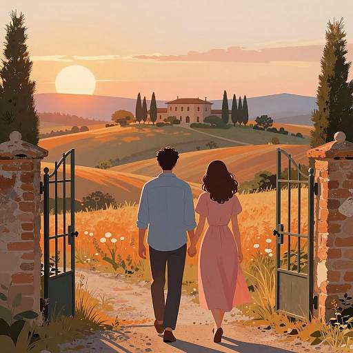 Romantic Stroll Through a Sunset Gate