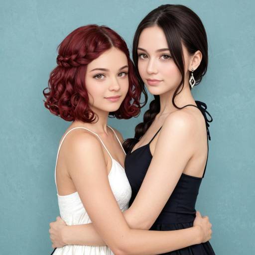 Two Women Embracing with Contrasting Hair Colors