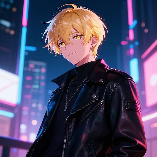 Cyberpunk Blonde Anime Boy Night