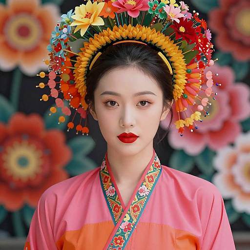 Vibrant Floral Portrait of Asian Woman