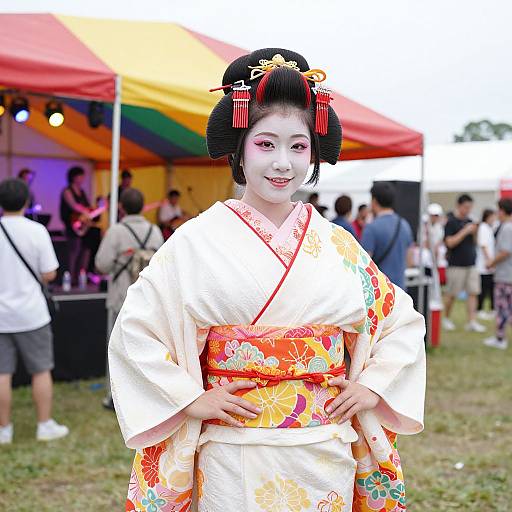 Vibrant Geisha Costume Festival Scene