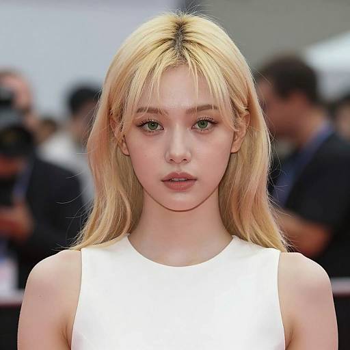 Portrait of young woman with blonde hair and green eyes