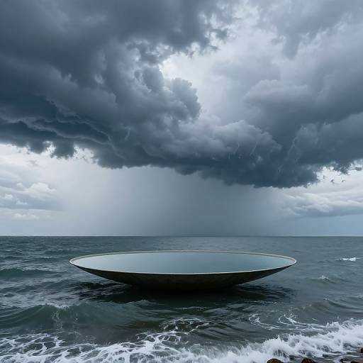 Tranquil Lake on Teardrop Above Stormy Sea