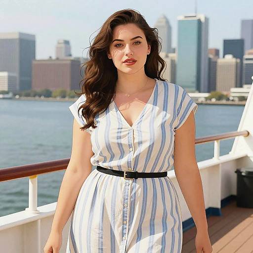 Curvy Woman on Ship Deck