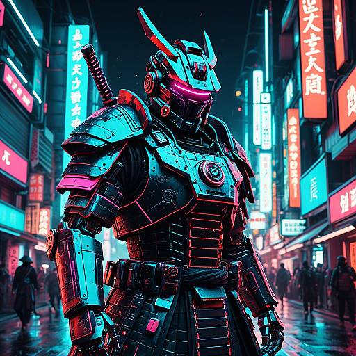 Cyberpunk Robot Samurai in Neon City