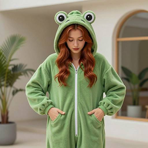 Charming Young Woman in Frog Onesie