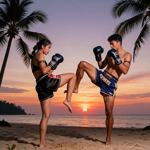 Muay Thai Fighters at Thai Beach Sunset