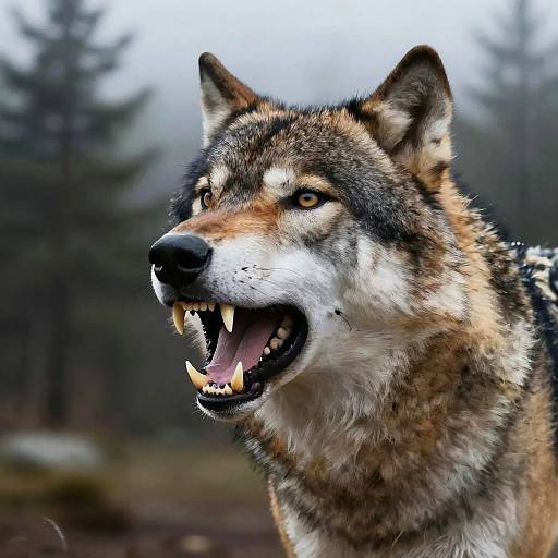 Aggressive Wolf Close-Up Digital Painting