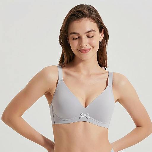 Smiling Woman in Light Gray Bra