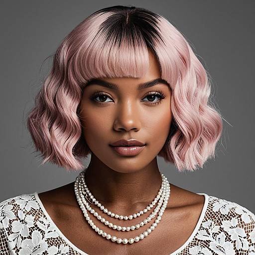 Elegant Black Woman with Pink Bob Wig