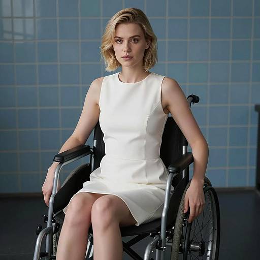 Blonde Woman in White Dress Wheelchair