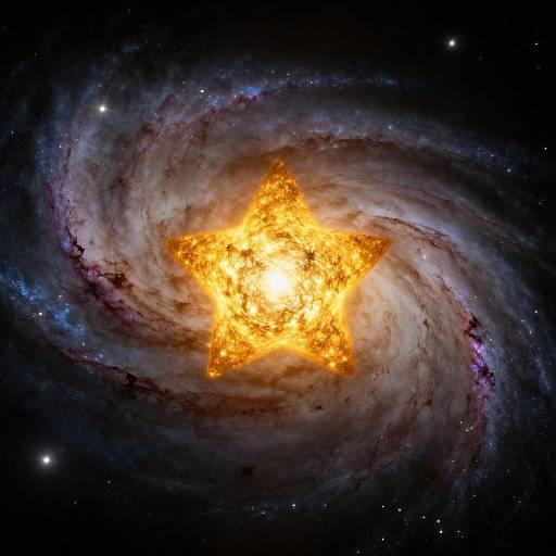 Cinematic Spiral Galaxy with Golden Star