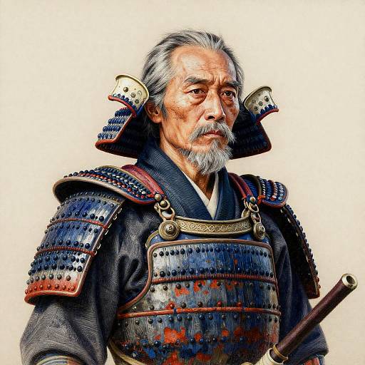 Stoic Elder Samurai Pencil Portrait