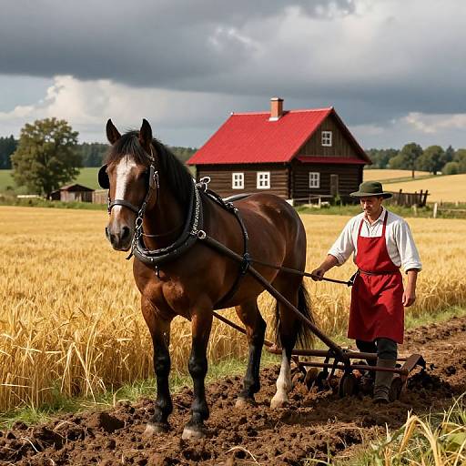 Renaissance Polish Farmer Plowing Field