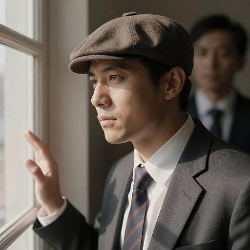 Man in Brown Flat Cap Gazing Out Window