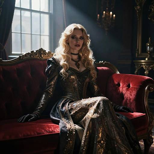 Blonde Woman in Gothic Manor