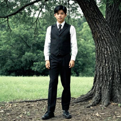 Young Man in Black Suit and Vest Outdoors