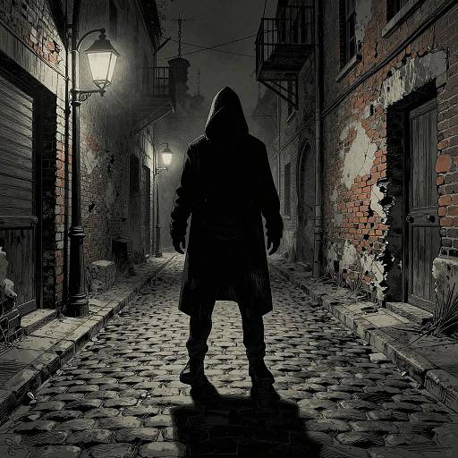Noir Shadowy Hooded Assassin Scene