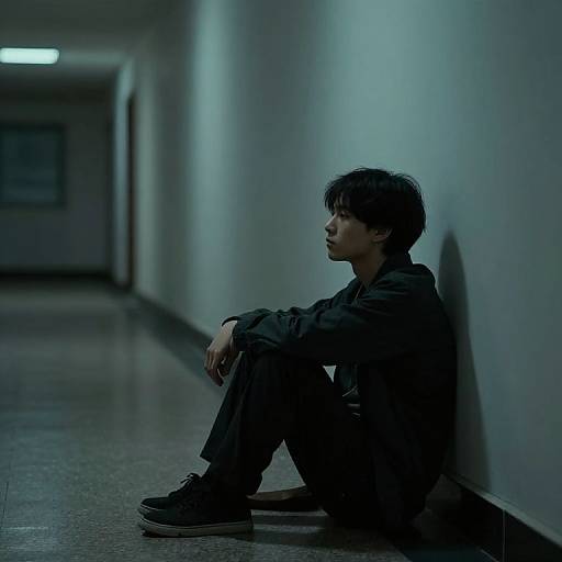 Solitary Reflection in Quiet Corridor