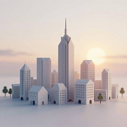 Origami Skyline City at Sunrise