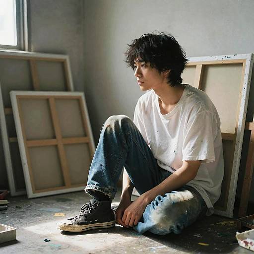 Sunlit Studio: Solitary Painter in Thought