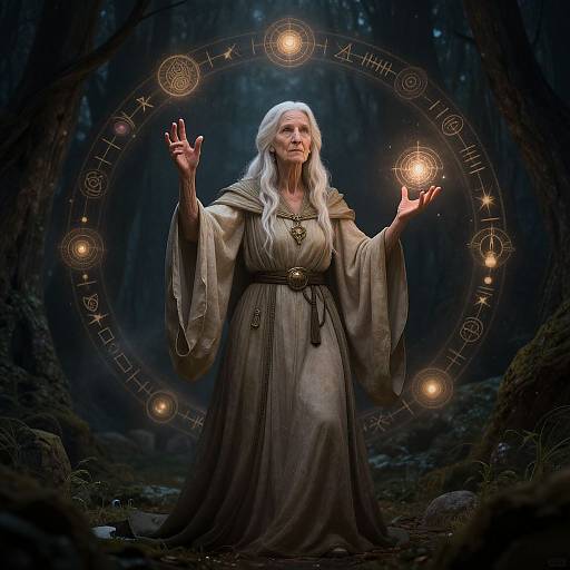 Wise Elderly Sorceress Casting Spells