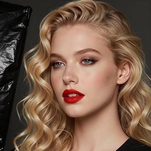 Blonde Woman with Curly Hair and Makeup