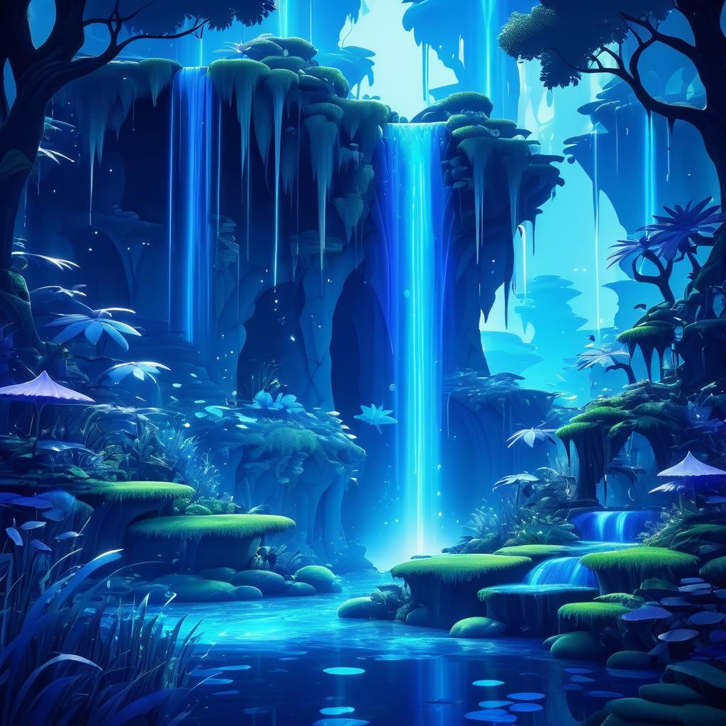 Mystical Waterfall in Enchanted Forest