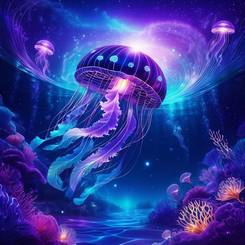 Mystical Jellyfish in Starry Waves