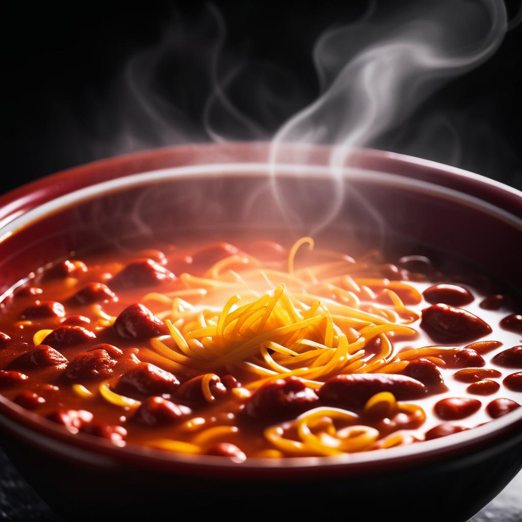 Cinematic Close-Up of Steaming Chili