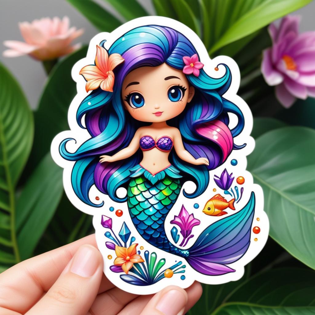 Whimsical Kawaii Mermaid Sticker Design