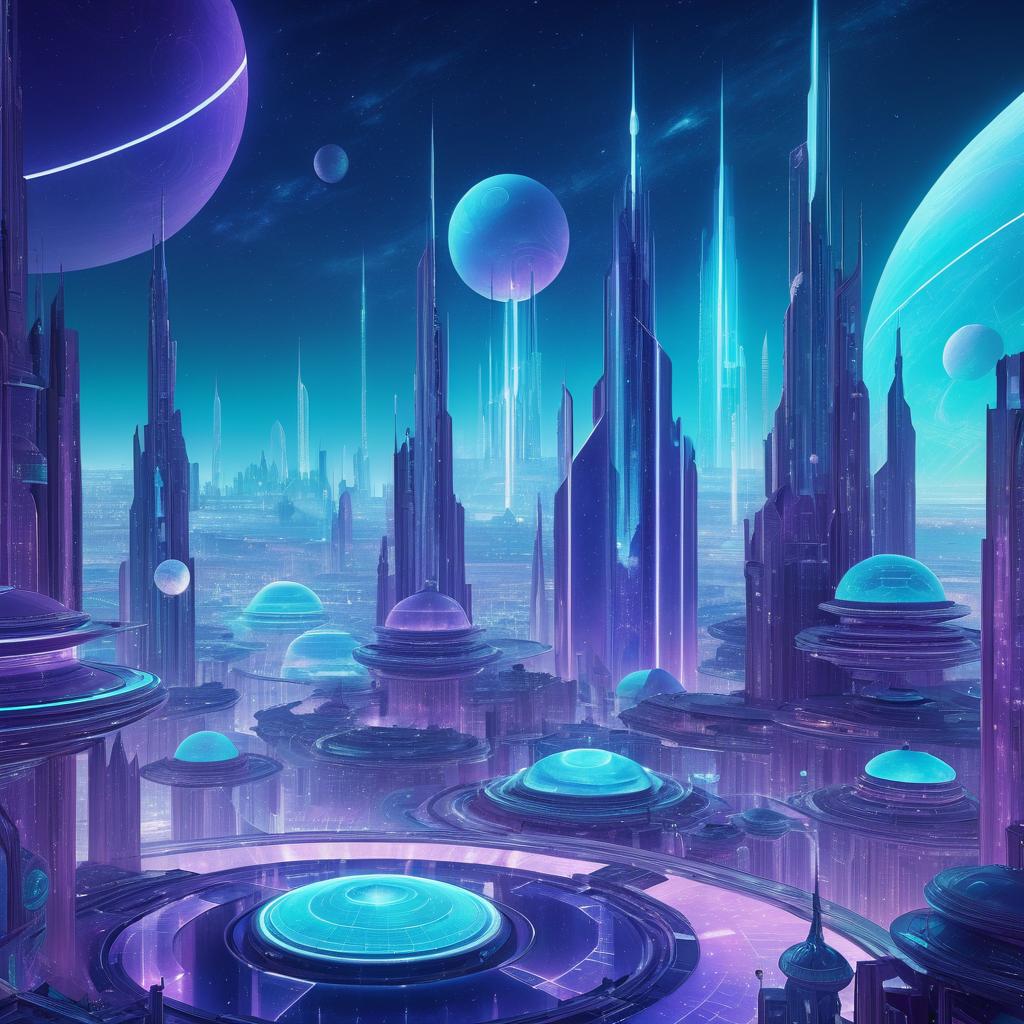 Retro-Futuristic Celestial City Artwork