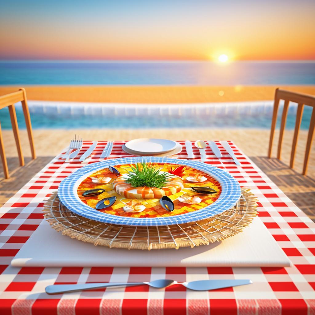 Elegant Paella Table Setting at Sunset