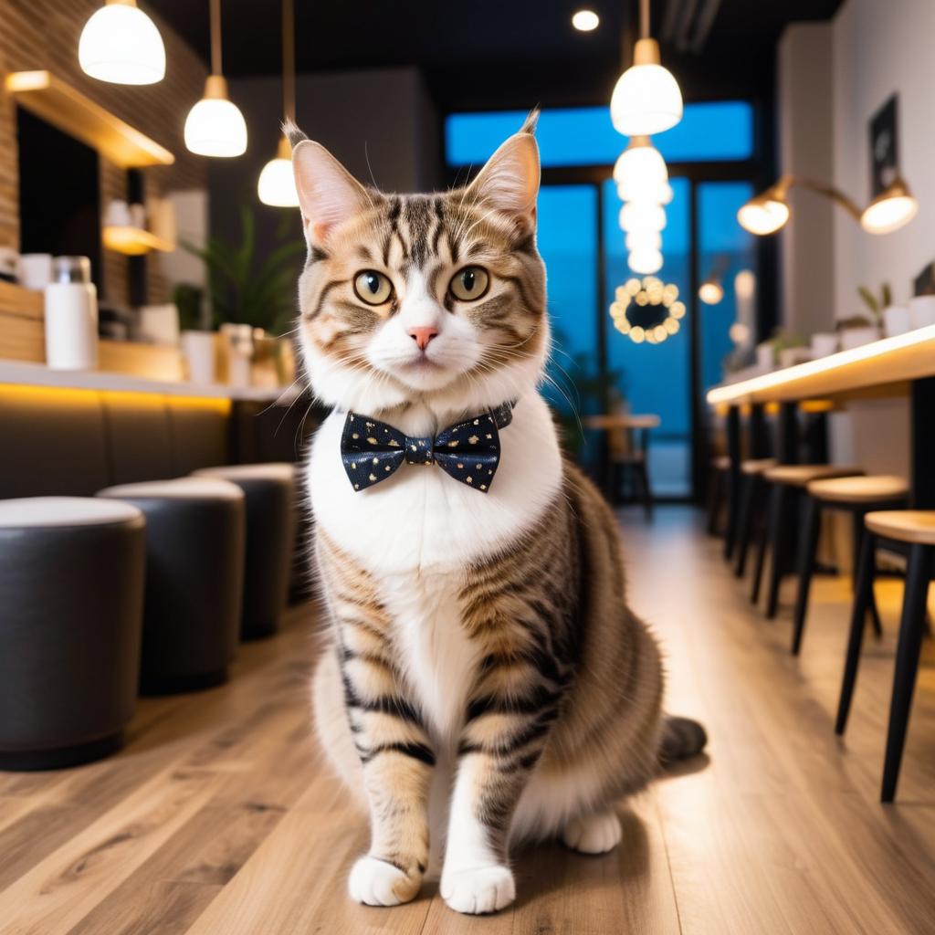 Chic Cat in a Cozy Cafe Setting