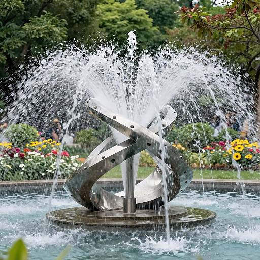 Kinetic Water Sculpture in Lush Garden